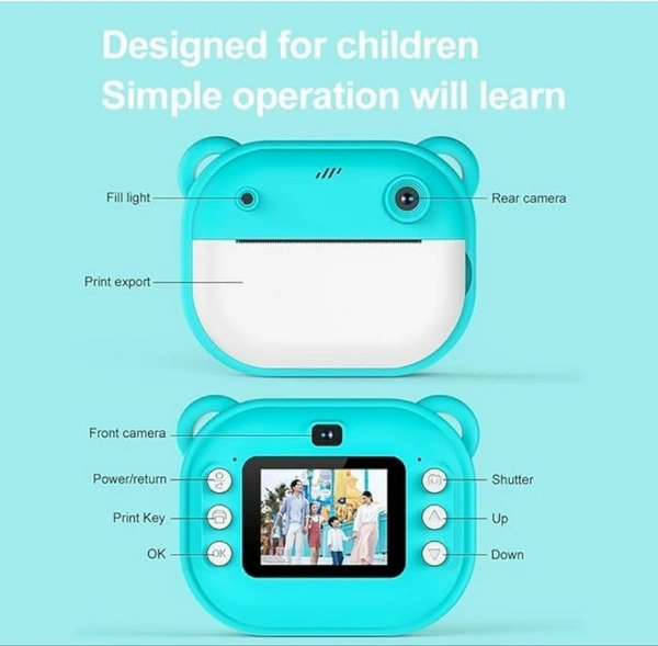 Instant Print Camera for Kids, 1080P HD Instant Print Photo, Birthday Gifts for Age 4 5 6 7 8 9 10 Girls Boys, Portable Toy with 1 Roll Photo Paper, HD Digital Video Cameras