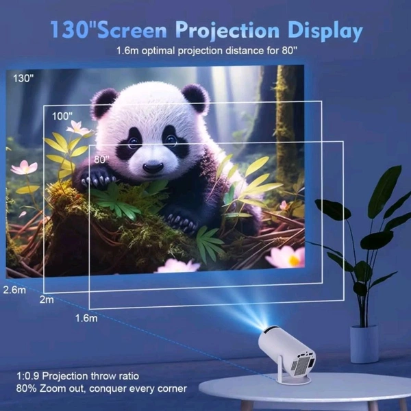 HB PLUS Lightbeam Smart Projector for Home 4K Support, Native 720p HD Resolution, 2500 Lumen, Rotabable Design, Speaker, Android 11 with Built-in Apps (Netflix, Prime, YouTube) WiFi 130" Max Display Apps (Netflix, Prime Video, Hotstar), 2000 Lumens, Screen Mirroring, 3 Watts Speaker (White)