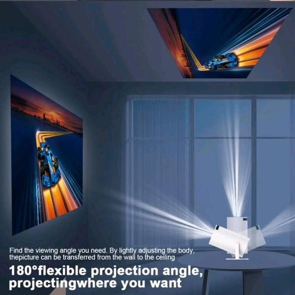 HB PLUS Lightbeam Smart Projector for Home 4K Support, Native 720p HD Resolution, 2500 Lumen, Rotabable Design, Speaker, Android 11 with Built-in Apps (Netflix, Prime, YouTube) WiFi 130" Max Display Apps (Netflix, Prime Video, Hotstar), 2000 Lumens, Screen Mirroring, 3 Watts Speaker (White)