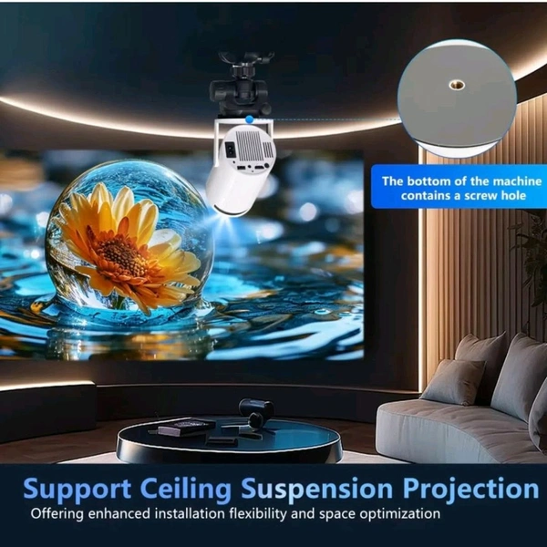 HB PLUS Lightbeam Smart Projector for Home 4K Support, Native 720p HD Resolution, 2500 Lumen, Rotabable Design, Speaker, Android 11 with Built-in Apps (Netflix, Prime, YouTube) WiFi 130" Max Display Apps (Netflix, Prime Video, Hotstar), 2000 Lumens, Screen Mirroring, 3 Watts Speaker (White)