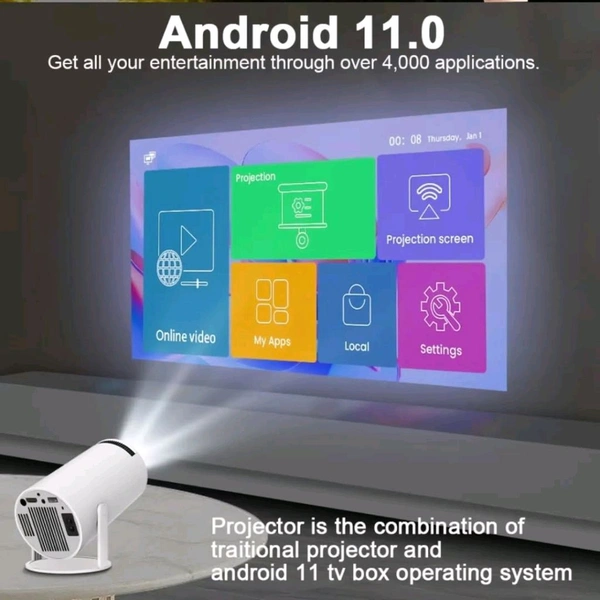 HB PLUS Lightbeam Smart Projector for Home 4K Support, Native 720p HD Resolution, 2500 Lumen, Rotabable Design, Speaker, Android 11 with Built-in Apps (Netflix, Prime, YouTube) WiFi 130" Max Display Apps (Netflix, Prime Video, Hotstar), 2000 Lumens, Screen Mirroring, 3 Watts Speaker (White)