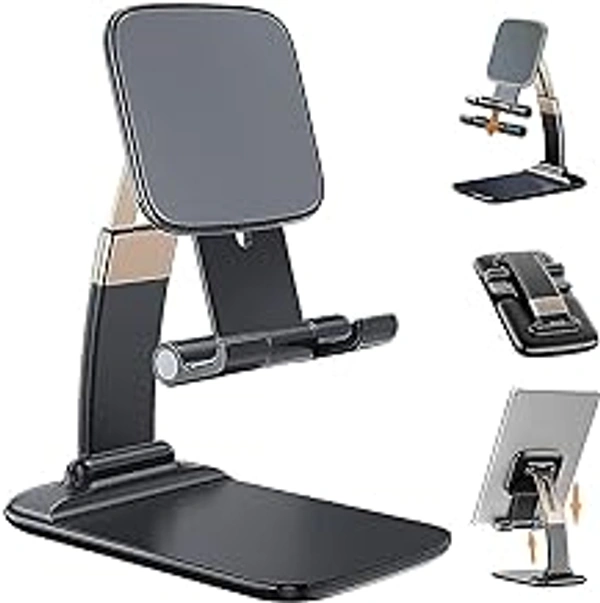 HB PLUS Adjustable Foldable Mobile Phone Portable Multi-Angle Desktop Stand Compatible with Mobile Phones/Mini Tablet/Kindle 3-7.5 inches Black