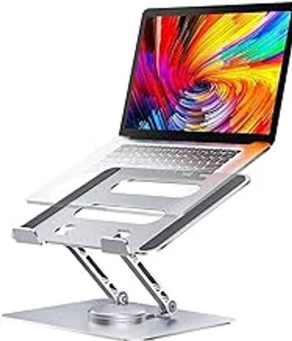HB PLUS Adjustable Laptop Stand with 360° Rotating Base Aluminum Tabletop Ergonomic Foldable Portable Laptop Stand Holder Compatible for MacBook HP Dell & All Other Notebook (Gray with Rotation)