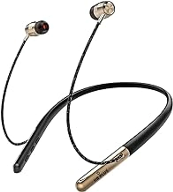 HB PLUS Bluetooth Wireless Neckband Earphones 30 Hours Playtime Lightweight Wireless and Magnetic Earbuds (Gold)