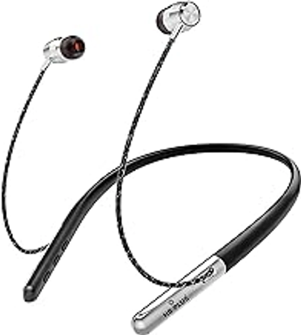 HB PLUS Bluetooth Wireless Neckband Earphones 30 Hours Playtime Lightweight Wireless and Magnetic Earbuds (Silver)