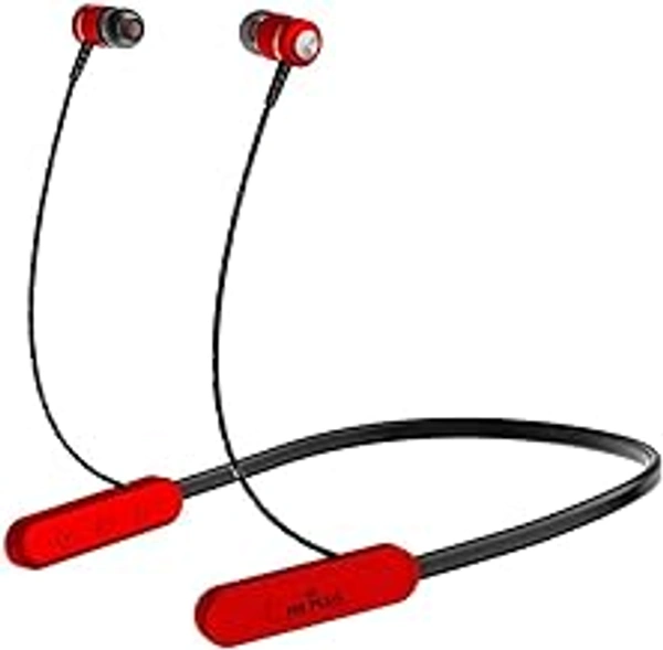 HB PLUS HB-11 Bluetooth Wireless Neckband Earphones 30 Hours Playtime Lightweight Wireless and Magnetic Earbuds Sweatproof Sports Earphones Built-in Mic (RED)