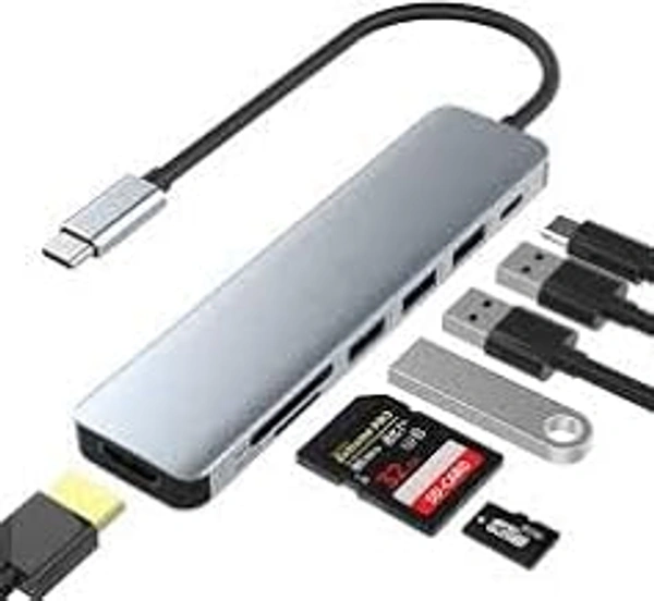 HB PLUS Mport 32 USB-C Hub (5-in-1) Heavy Compatibility with 4K HDMI 60W PD Charging USB 3.0 2-Port USB 2.0 1m Long Cable Type C Plug for Laptop Tablet.