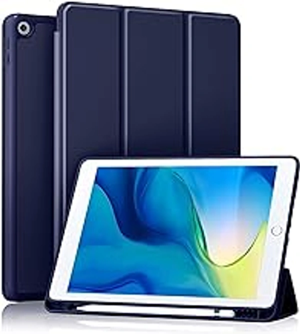 HB PLUS Protective Case Includes A Soft TPU Back Auto Sleep/Wake Cover and Pencil Holder Compatible with iPad 10.2 Inch (Navy)