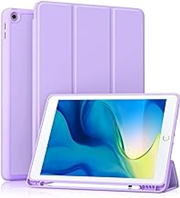 HB PLUS Protective Case Includes A Soft TPU Back Auto Sleep/Wake Cover and Pencil Holder Compatible with iPad 10.2 Inch (Lavender)