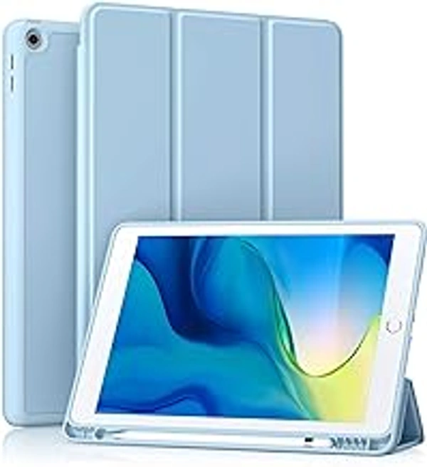 HB PLUS Protective Case Includes A Soft TPU Back Auto Sleep/Wake Cover and Pencil Holder Compatible with iPad 10.2 Inch (Sky Blue)