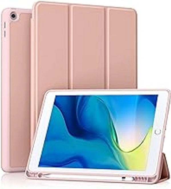 HB PLUS Protective Case Includes A Soft TPU Back Auto Sleep/Wake Cover and Pencil Holder Compatible with iPad 10.2 Inch (Rose Pink)