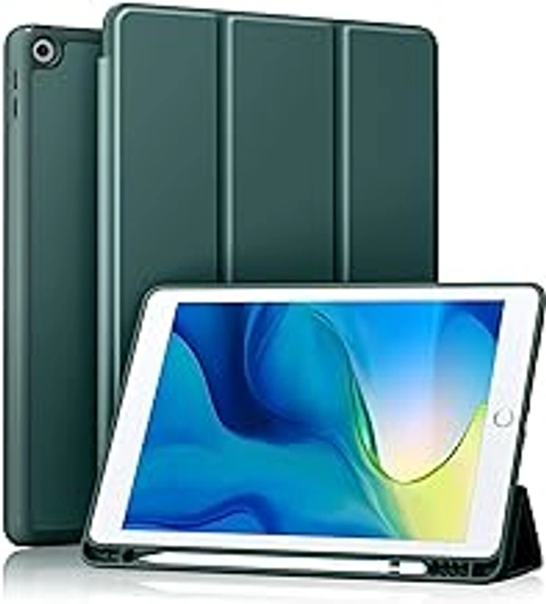 HB PLUS Protective Case Includes A Soft TPU Back Auto Sleep/Wake Cover and Pencil Holder Compatible with iPad 10.2 Inch (Pine Green)