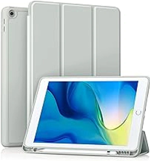 HB PLUS Protective Case Includes A Soft TPU Back Auto Sleep/Wake Cover and Pencil Holder Compatible with iPad 10.2 Inch (Light Grey)