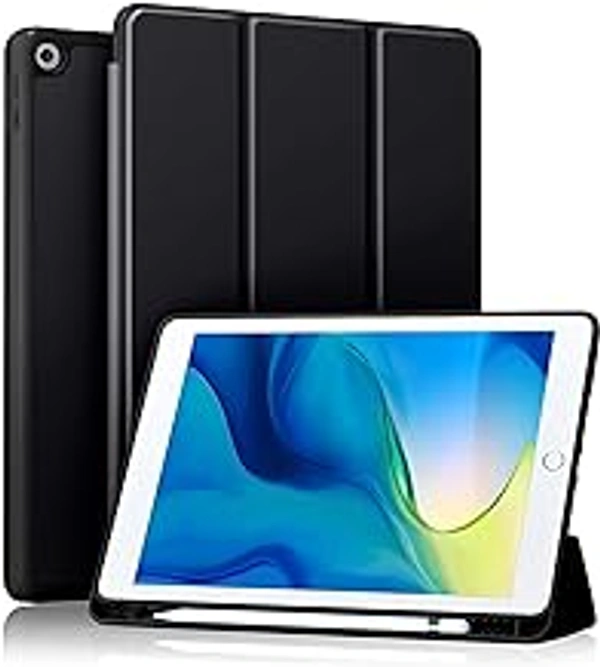 HB PLUS Protective Case Includes A Soft TPU Back Auto Sleep/Wake Cover and Pencil Holder Compatible with iPad 10.2 Inch (Black)