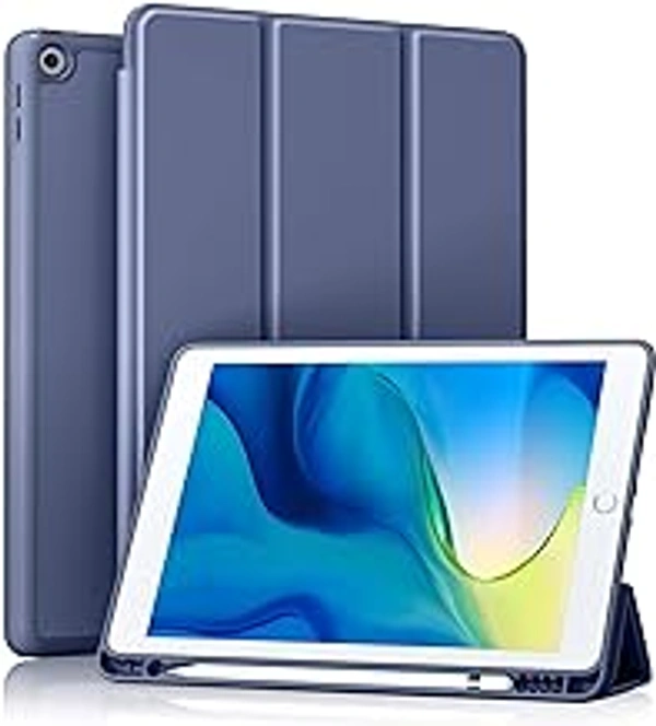 HB PLUS Protective Case Includes A Soft TPU Back Auto Sleep/Wake Cover and Pencil Holder Compatible with iPad 10.2 Inch (Blue Gray)