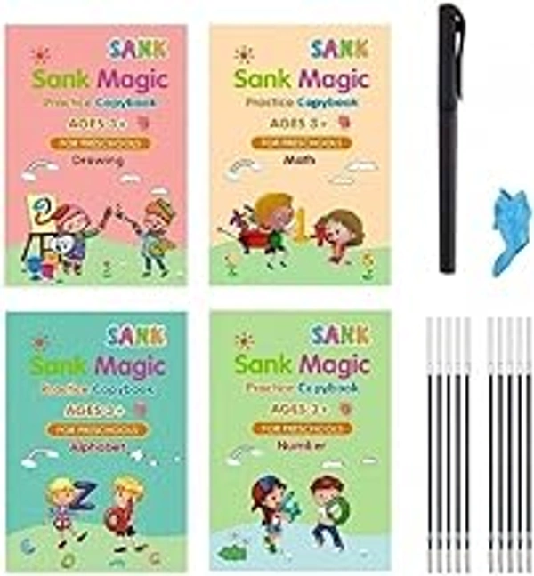 HB PLUS Sank Magic Practice Copybook (4 BOOK + 10 REFILL+ 2 Pen +2 Grip) Number