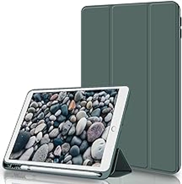HB PLUS Slim Smart Protective Stand case with Pencil Holder for The iPad 5th and 6th Generation 9.7-inch Model A1822 A1823 A1893/A1954 with auto Wake and Sleep Capabilities. (Dark Green)