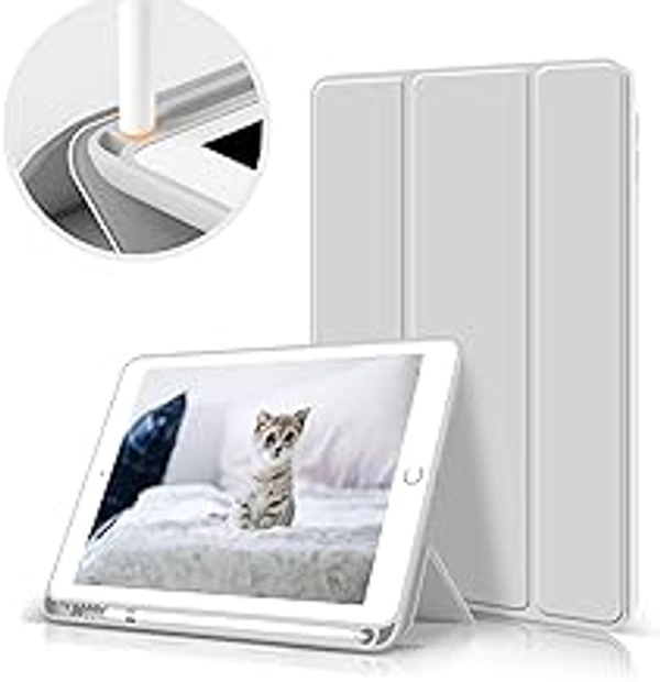 HB PLUS Slim Smart Protective Stand case with Pencil Holder for The iPad 5th and 6th Generation 9.7-inch Model A1822 A1823 A1893/A1954 with auto Wake and Sleep Capabilities. (Gray)