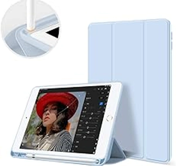 HB PLUS Slim Smart Protective Stand case with Pencil Holder for The iPad 5th and 6th Generation 9.7-inch Model A1822 A1823 A1893/A1954 with auto Wake and Sleep Capabilities. (Sky Blue)