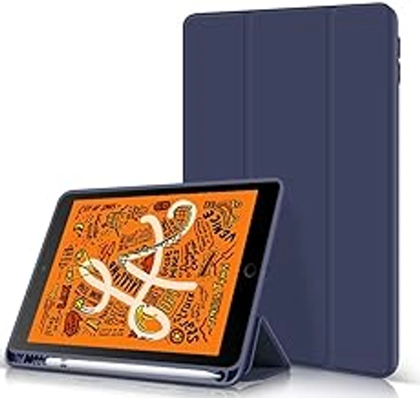 HB PLUS Slim Smart Protective Stand case with Pencil Holder for The iPad 5th and 6th Generation 9.7-inch Model A1822 A1823 A1893/A1954 with auto Wake and Sleep Capabilities. (Navy Blue)