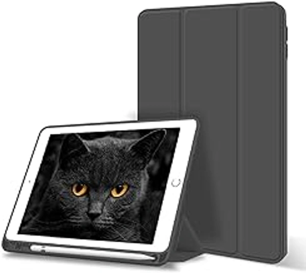 HB PLUS Slim Smart Protective Stand case with Pencil Holder for The iPad 5th and 6th Generation 9.7-inch Model A1822 A1823 A1893/A1954 with auto Wake and Sleep Capabilities. (Black)