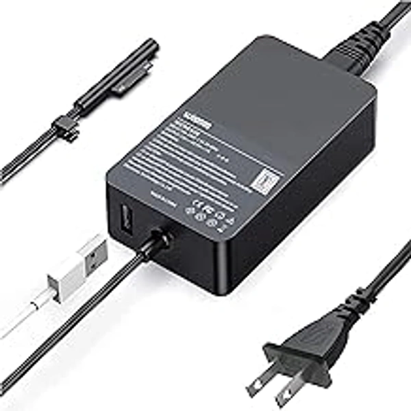 HB PLUS Surface Pro Charger 65W for Surface Pro 3/4/5/6/7/8/9/X Power Supply Adapter, Compatible for Both Microsoft Surface Book Laptop/Tablet(Black) - 2