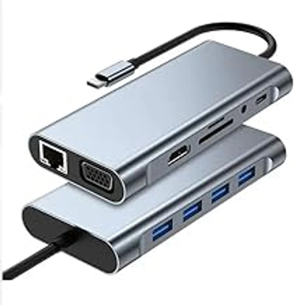 HB Plus USB C Docking Station Type C to USB 3.0 RJ45 PD Network Adapter Hub 11 in 1 Type C Hub
