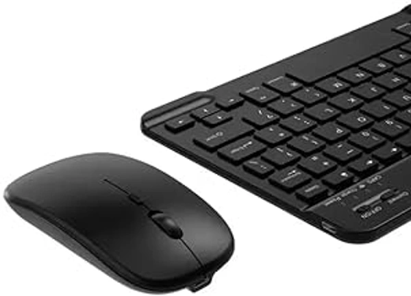 HB PLUS Wireless Keyboard Mouse Set - 10 Inch Ultra Slim Ergonomic Set for Seamless Connectivity with Tablets Mobile Phones and Laptops (Black)