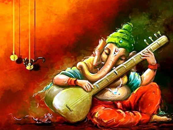 KolorKraft Ganesha Playing Veena - 24x36inch