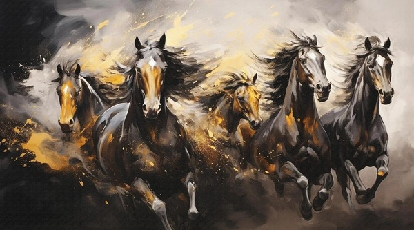 Running Horse Vastu Canvas Painting - 24x48