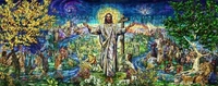 KolorKraft The Resurrection Window Jesus Christ - 24 x 60 inch, Blue