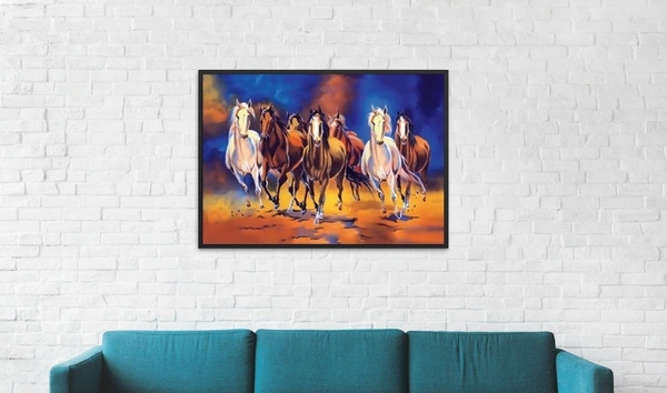 KolorKraft Running Seven Horses Vastu Painting - 24x48inch