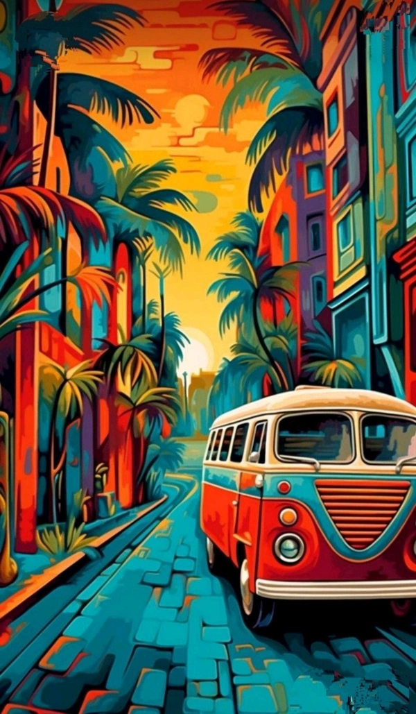 KolorKraft Vintage Bus WallArt Canvas Poster - 18x24-inch