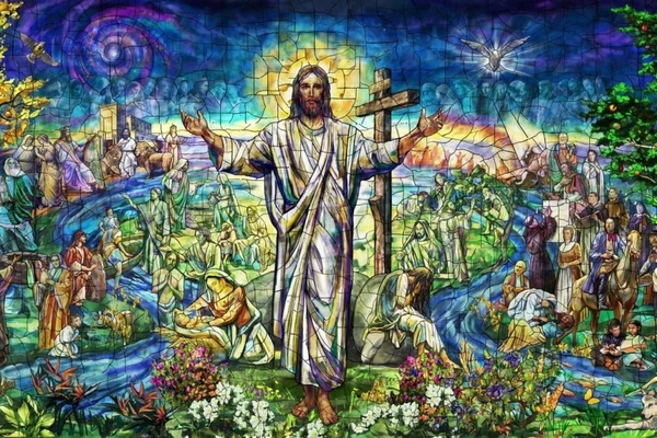 KolorKraft The Resurrection Window Jesus Christ - 24 x 60 inch, Blue
