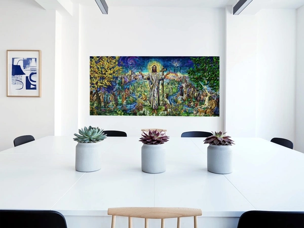 KolorKraft The Resurrection Window Jesus Christ - 24 x 60 inch, Blue