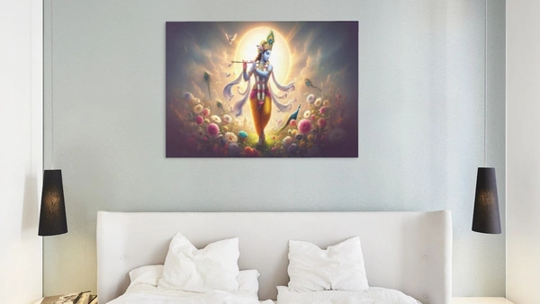 KolorKraft Krishna Playing Flute Sunrise - 18x24 inch