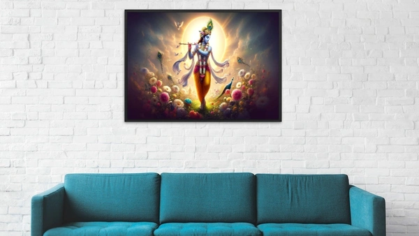 KolorKraft Krishna Playing Flute Sunrise - 18x24 inch