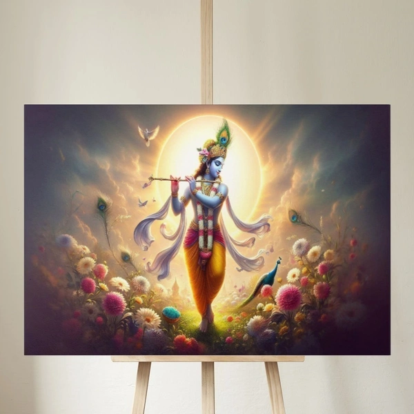 KolorKraft Krishna Playing Flute Sunrise - 18x24 inch