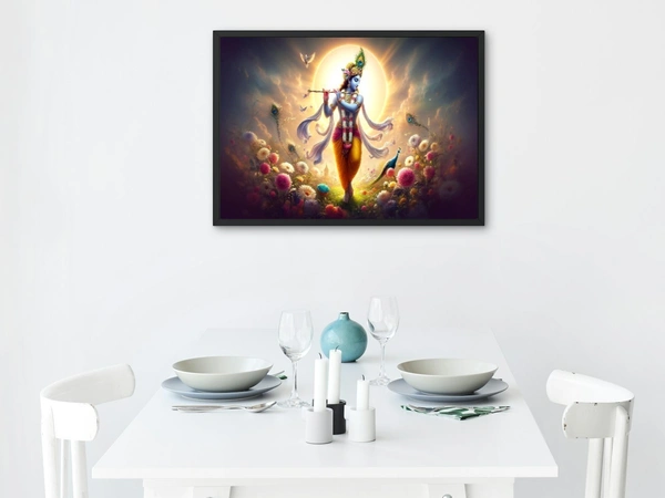 KolorKraft Krishna Playing Flute Sunrise - 18x24 inch