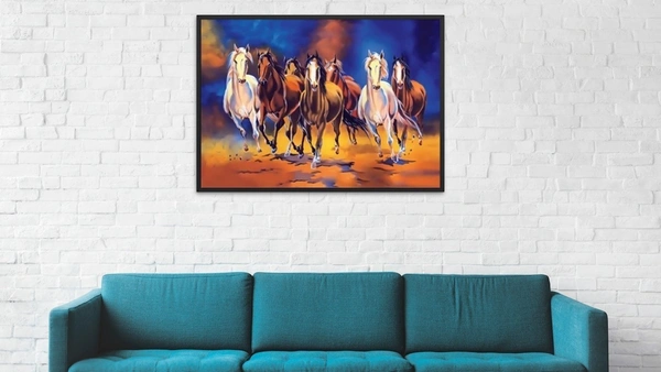 KolorKraft Running Seven Horses Vastu Painting - 24x48inch