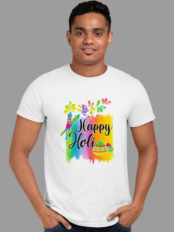 Create Your Own  Happy Holi T-shirt  - White, XXL