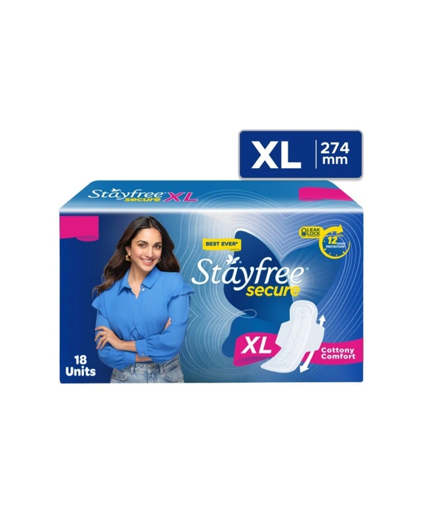Stayfree Secure Cottony Soft Sanitary Pads (Extra Large Wings) - 1 Pack (18 Pieces)