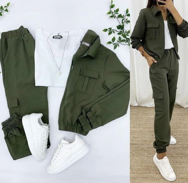 @fashop.official  Top Bottom & Jacket Set - Olive, Small