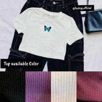@fashop.official  Straight Black Jeans & Butterfly Top - Black, White, 28