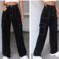 @fashop.official  Straight Black Jeans & Butterfly Top - Black, White, 28