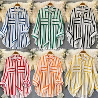 Striped Line Long Shirt - L, Green