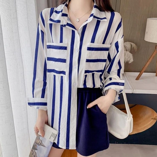 Striped Line Long Shirt - S, Red