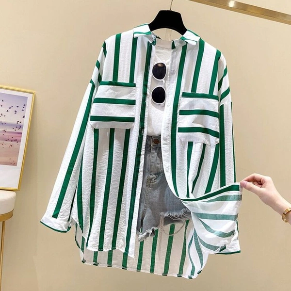 Striped Line Long Shirt - S, Red
