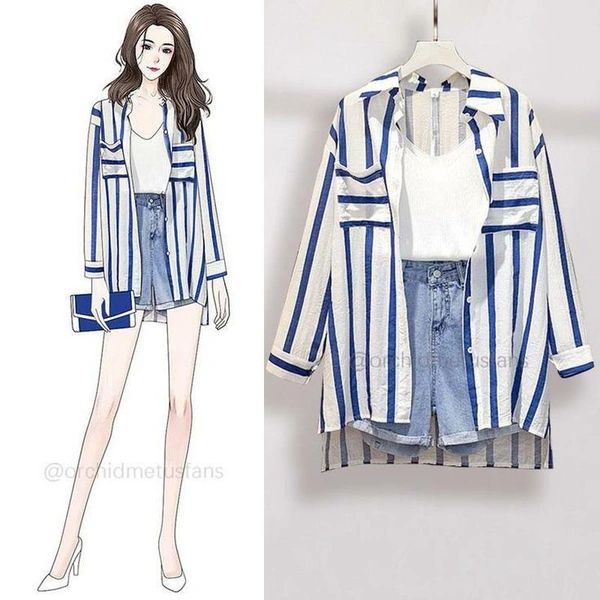 Striped Line Long Shirt - XXL, Red