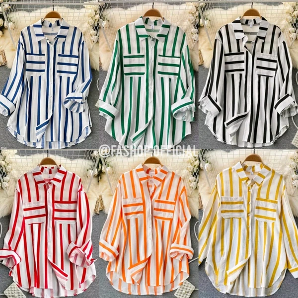 Striped Line Long Shirt - L, Tangerine